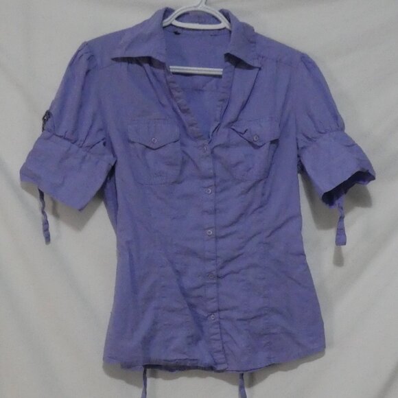 Unbranded | P2P 14 inches measured | Chic Purple V-Neck Button-Up Shirt - Picture 1 of 14